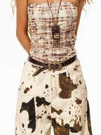 sugartiger Caramel Leopard Brass Buckle Woven Y2k Women's Leather Belts