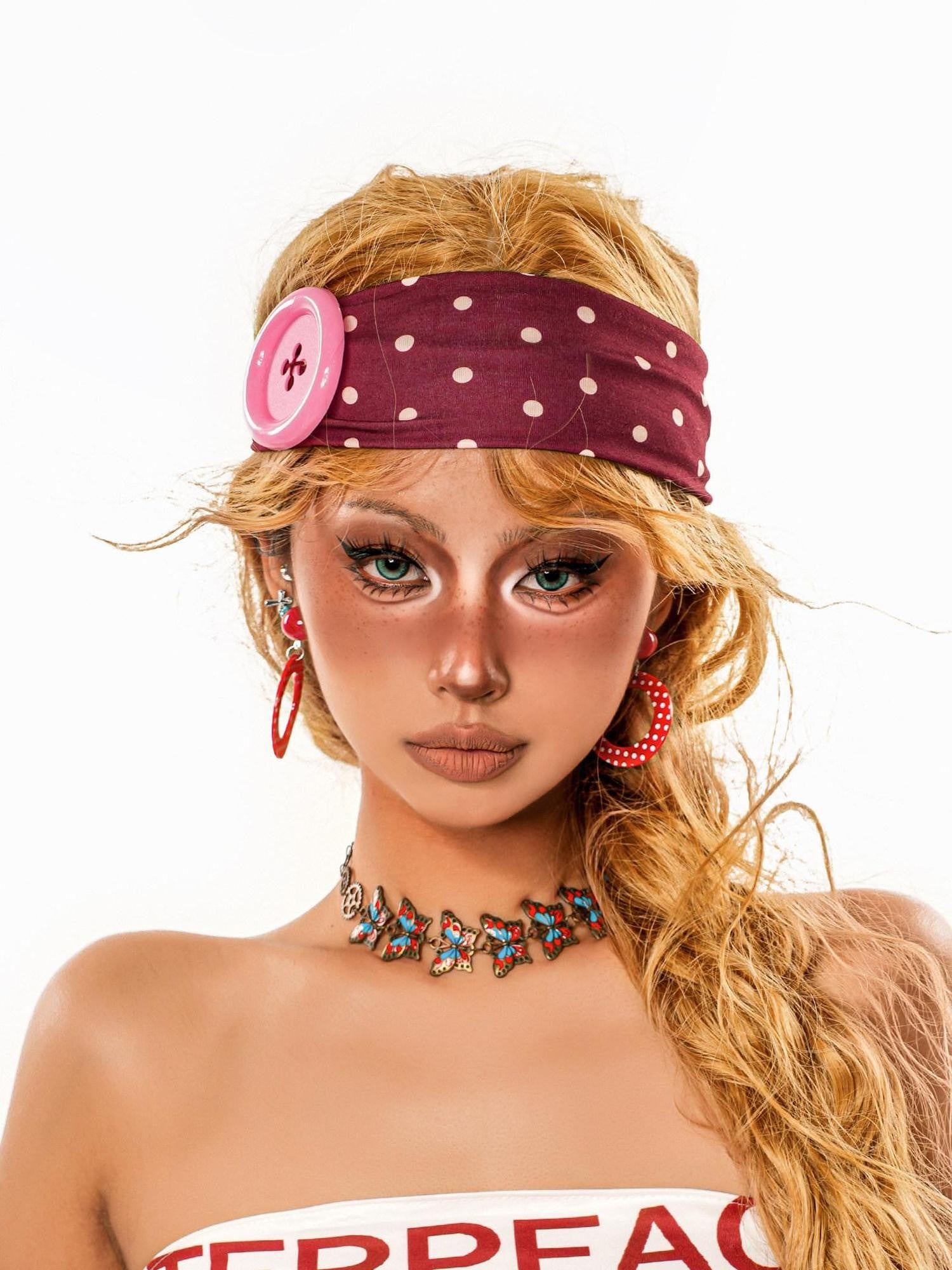 sugartiger Caramel Leopard Button Polka Dot Wide Headband Women's Hair Accessories