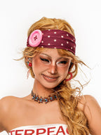 sugartiger Caramel Leopard Button Polka Dot Wide Headband Women's Hair Accessories