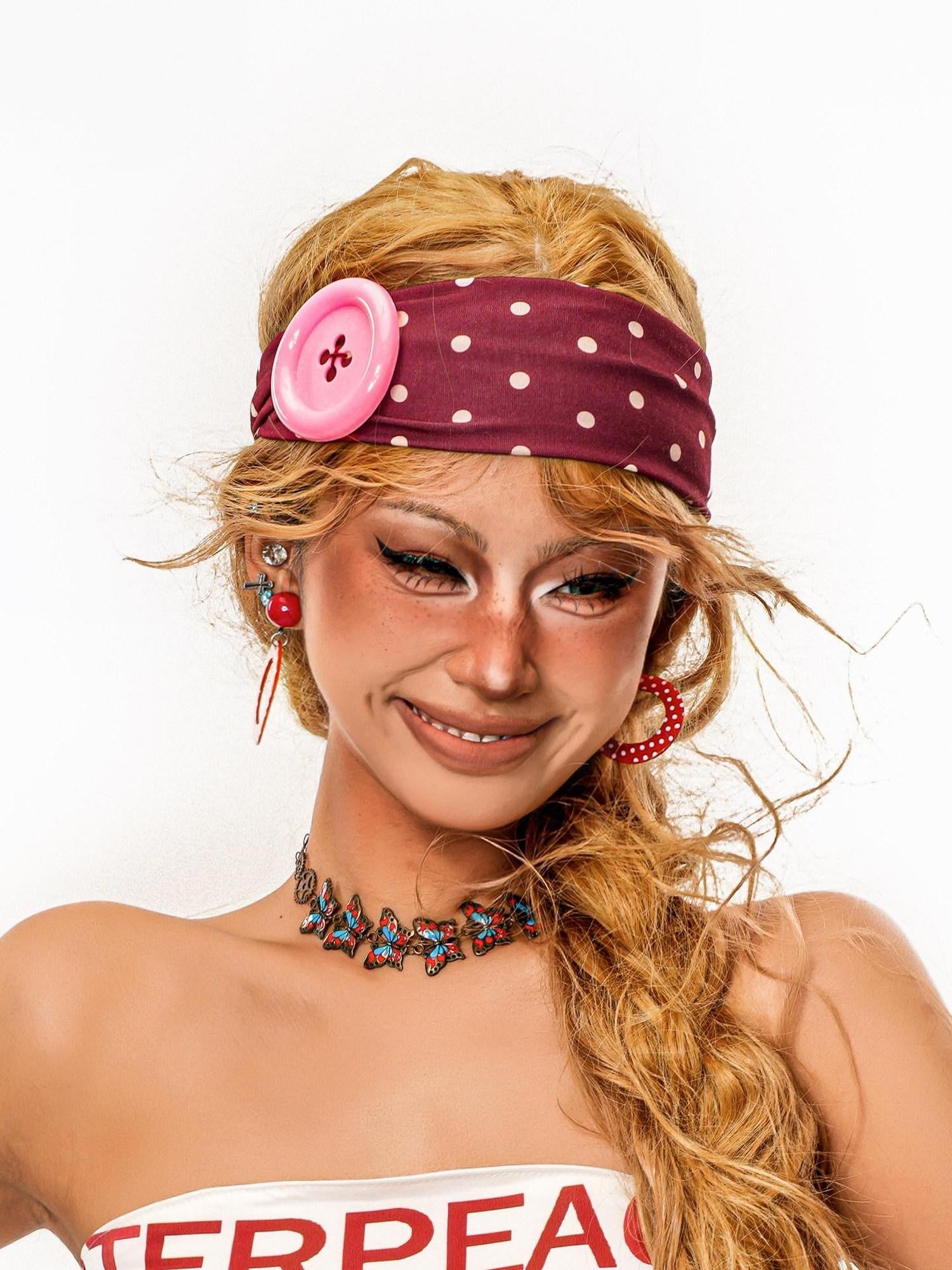 sugartiger Caramel Leopard Button Polka Dot Wide Headband Women's Hair Accessories
