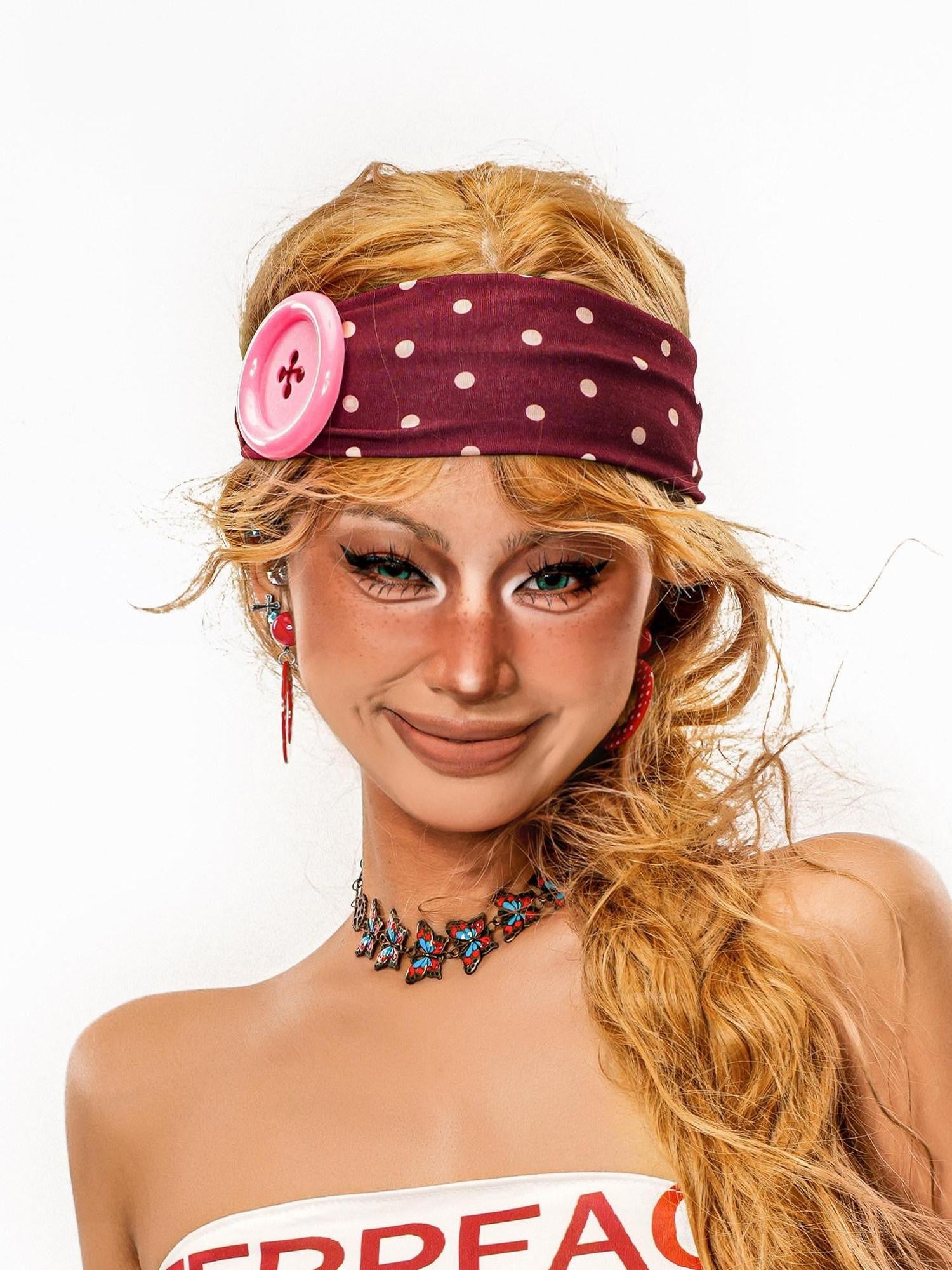 sugartiger Caramel Leopard Button Polka Dot Wide Headband Women's Hair Accessories