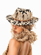 sugartiger Caramel Leopard Cow Print Wide Brim Flat Top Women's Cowboy Hats
