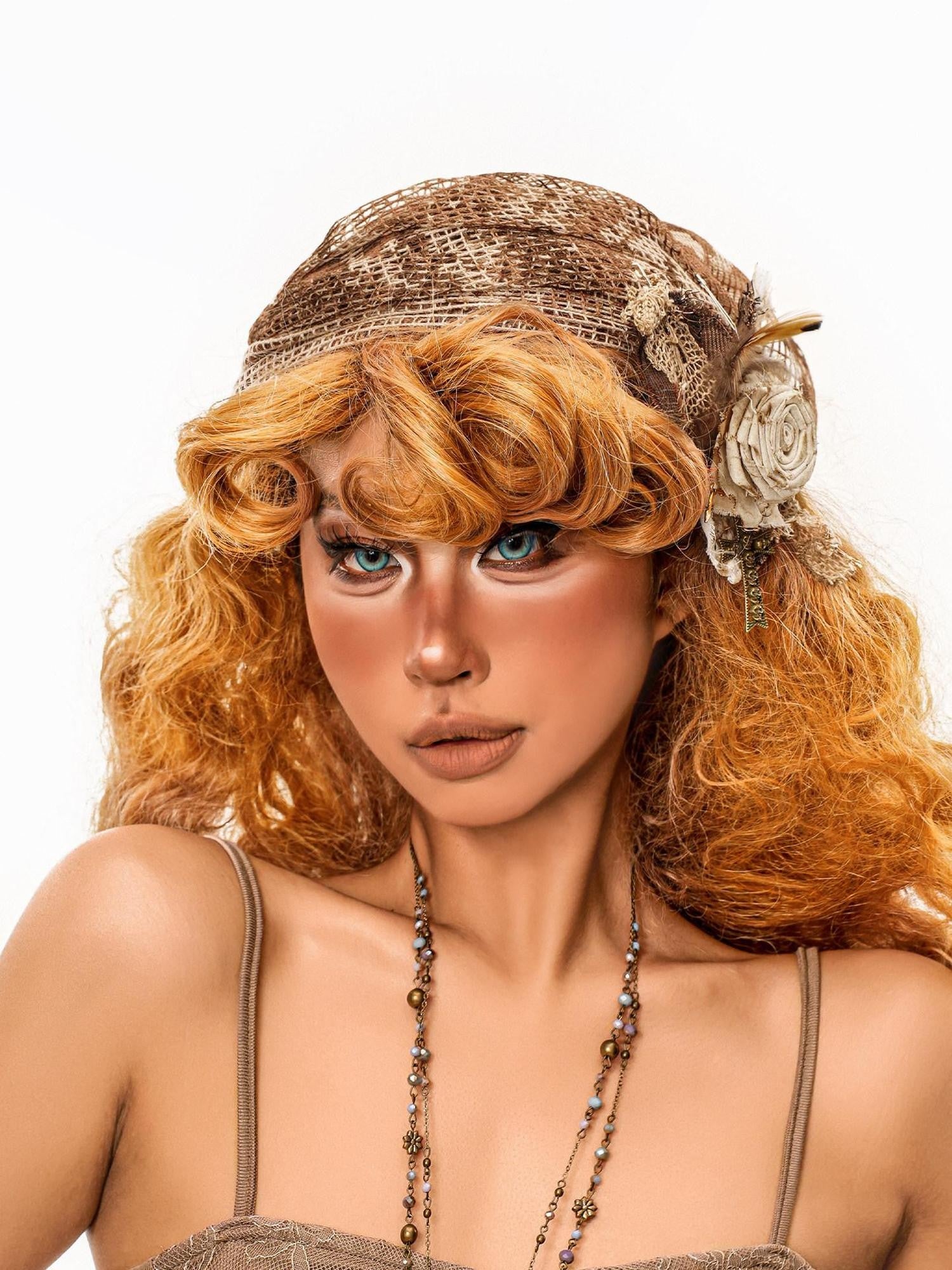 sugartiger Caramel Leopard Cutout Geometric Vintage Square Scarf Women's Headdresses