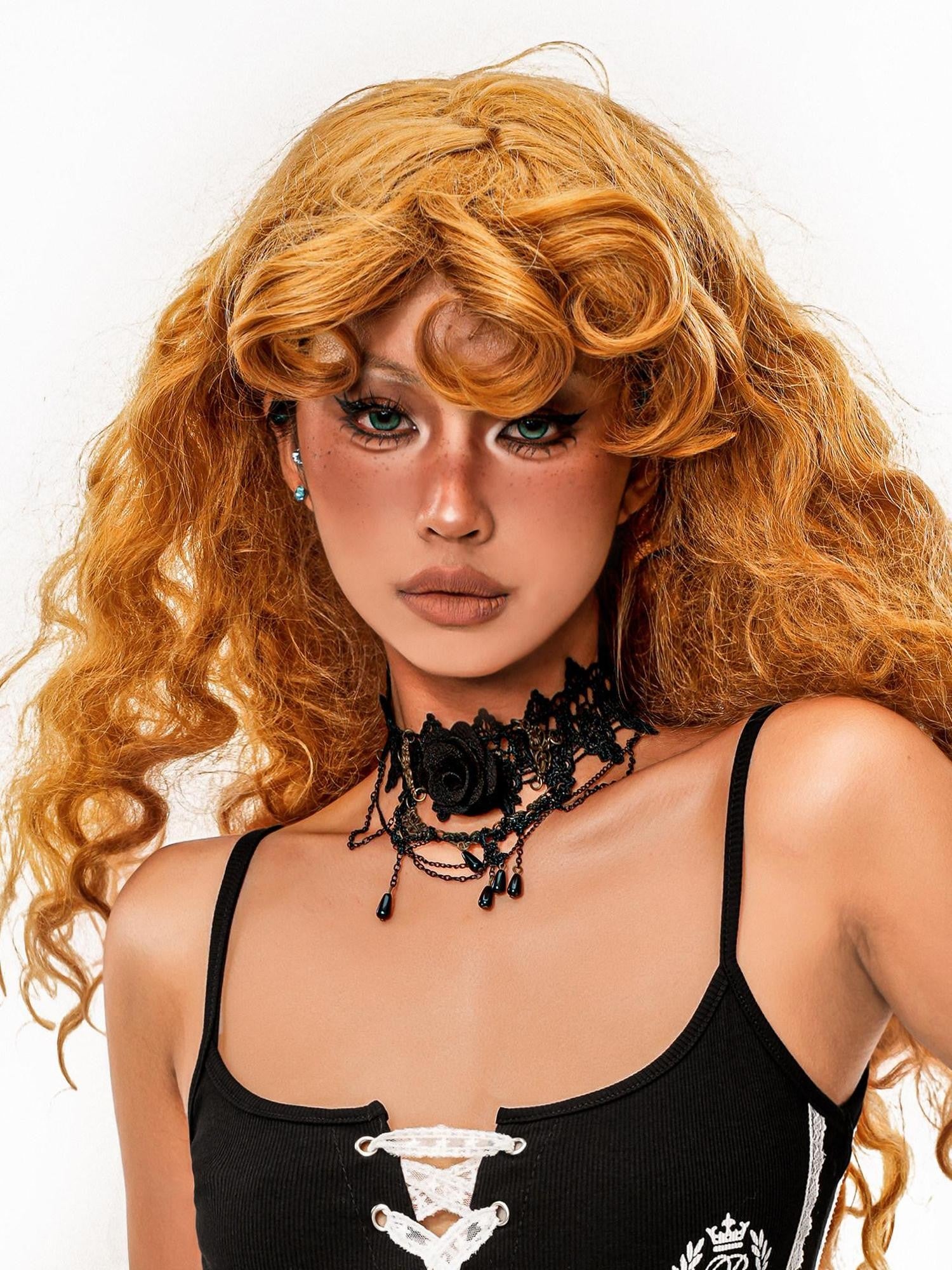 sugartiger Caramel Leopard Dark Gothic Lace Tassel Multilayer Rose Women's Lace Necklaces