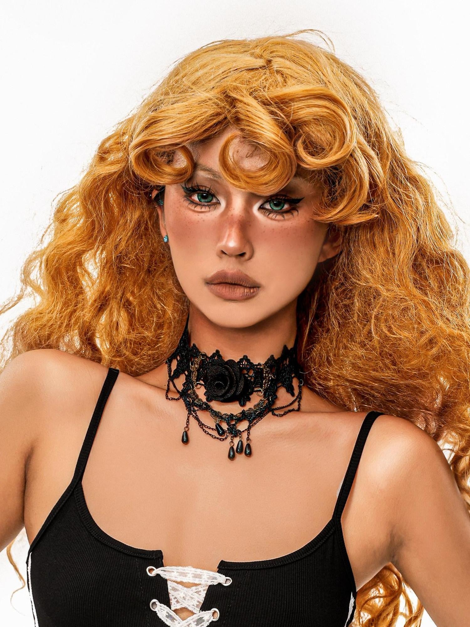 sugartiger Caramel Leopard Dark Gothic Lace Tassel Multilayer Rose Women's Lace Necklaces