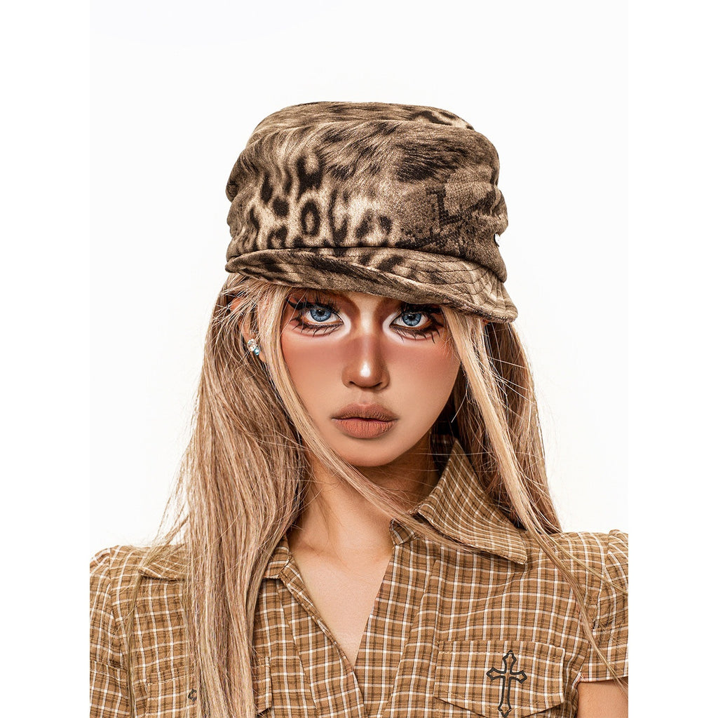 sugartiger_Caramel_Leopard_Distressed_Newsboy_Round_Top_Flat_Brim_Women's_Berets_1035129039736_MISSTT