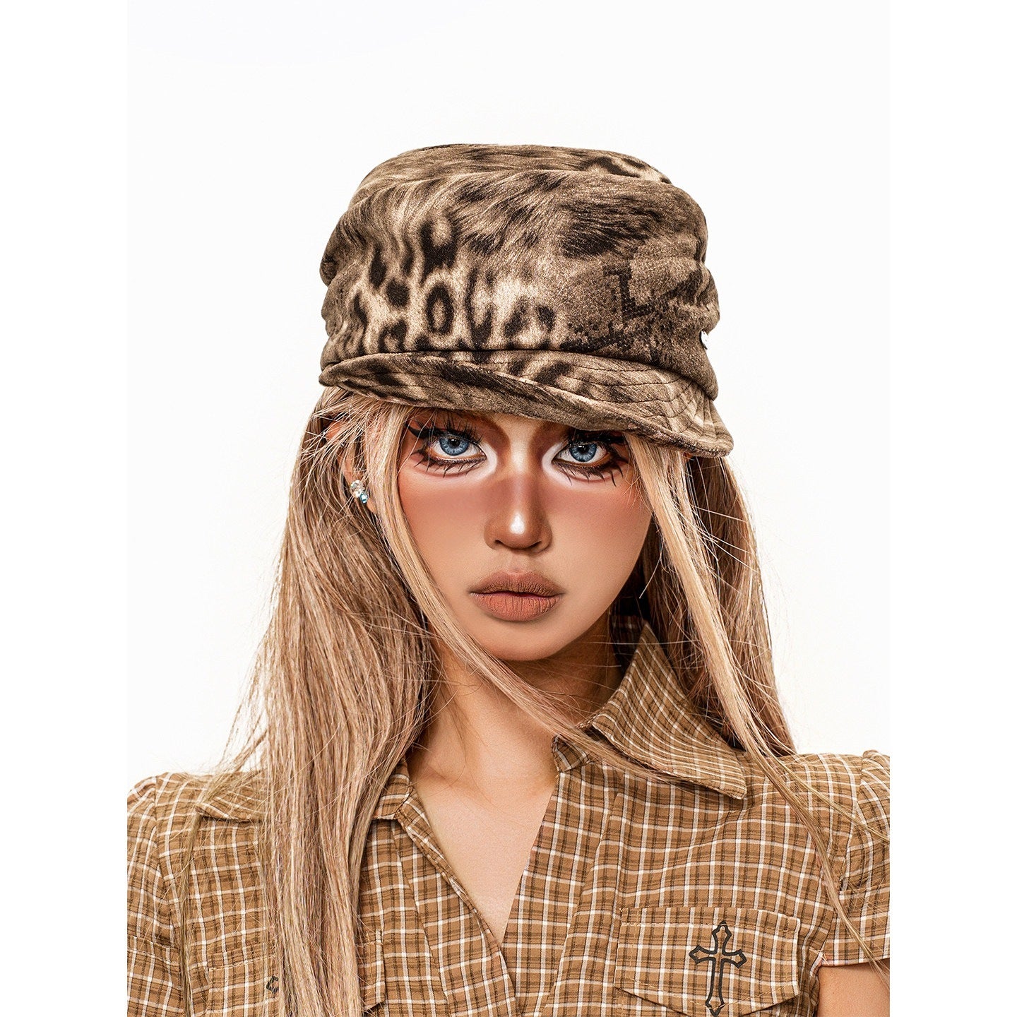 sugartiger_Caramel_Leopard_Distressed_Newsboy_Round_Top_Flat_Brim_Women's_Berets_1035129039736_MISSTT