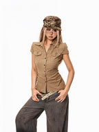 sugartiger Caramel Leopard Distressed Newsboy Round Top Flat Brim Women's Berets