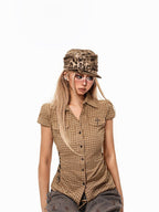 sugartiger Caramel Leopard Distressed Newsboy Round Top Flat Brim Women's Berets