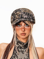 sugartiger Caramel Leopard Distressed Tie Dye Asymmetric Soft Brim Women's Berets