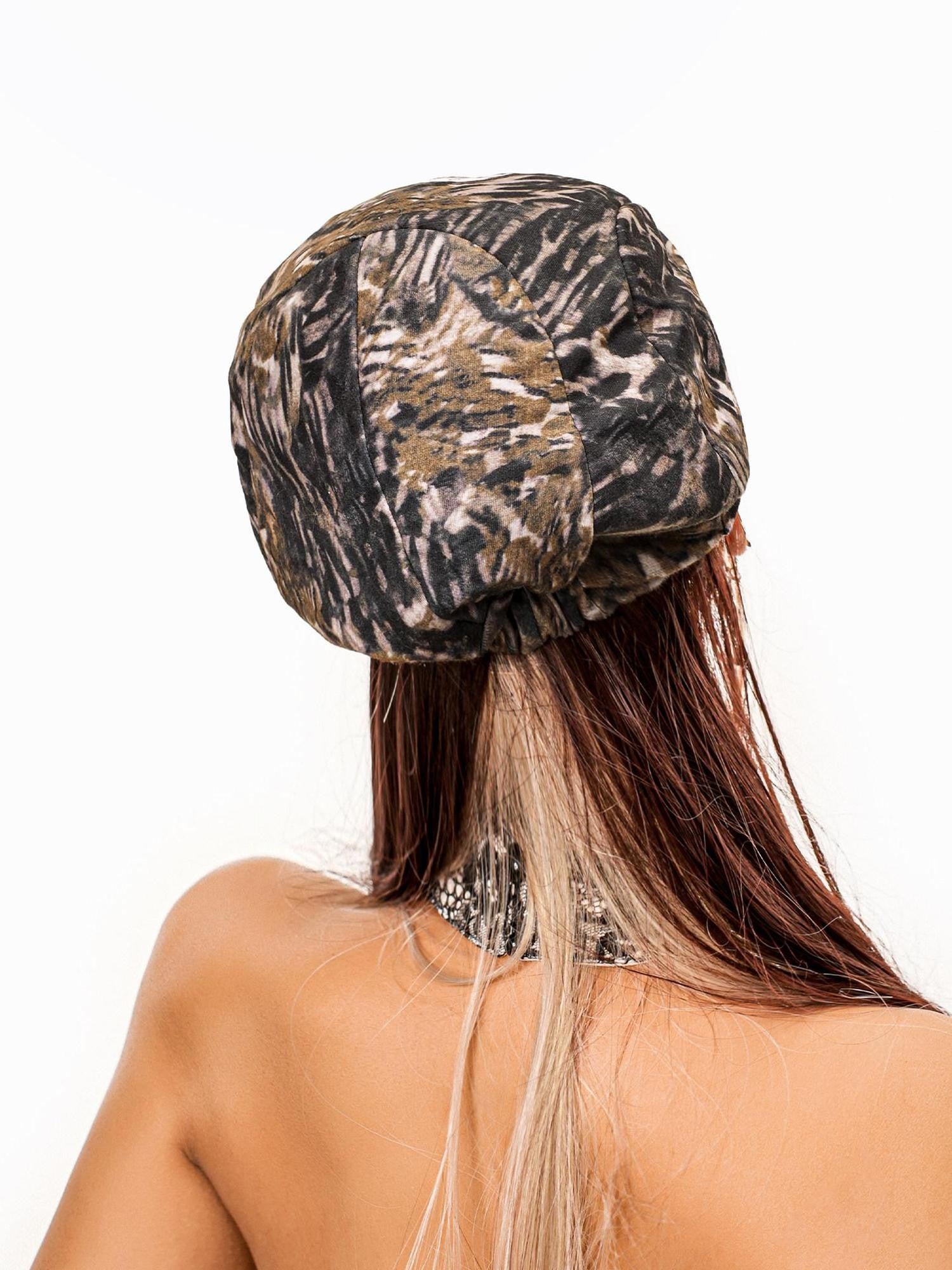 sugartiger Caramel Leopard Distressed Tie Dye Asymmetric Soft Brim Women's Berets