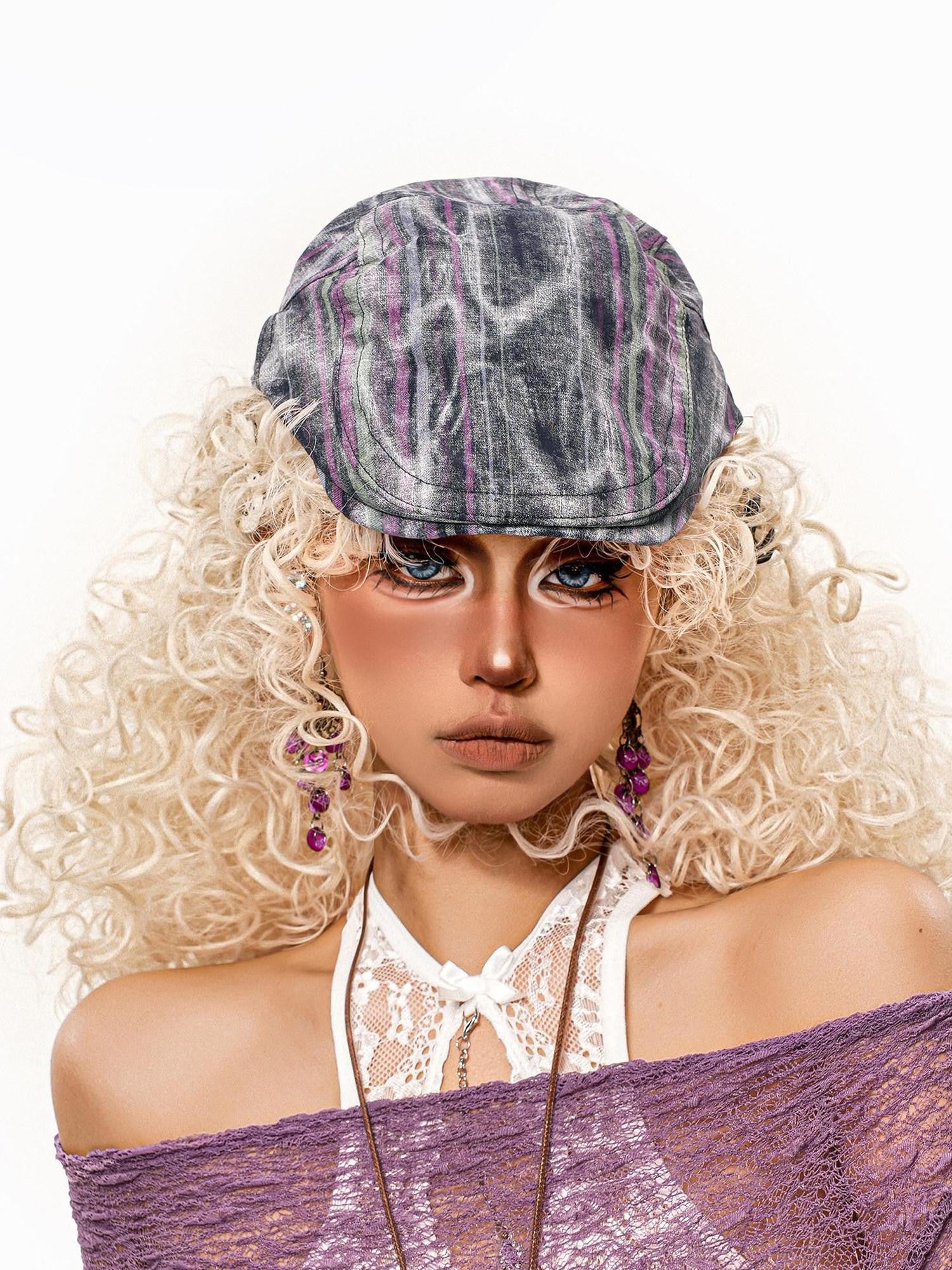 sugartiger Caramel Leopard Distressed Tie Dye Striped Duckbill Painter Women's Berets