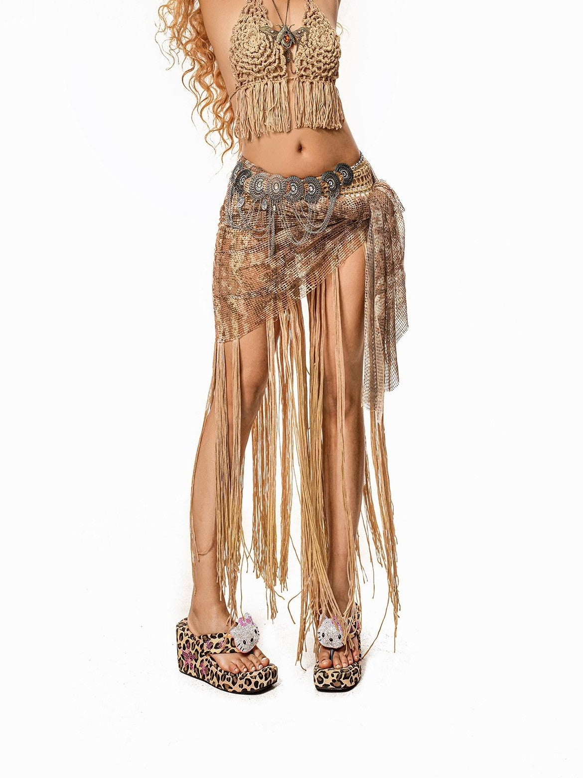 sugartiger Caramel Leopard Dunhuang Apsara Tassel Ethnic Women's Alloy Belts