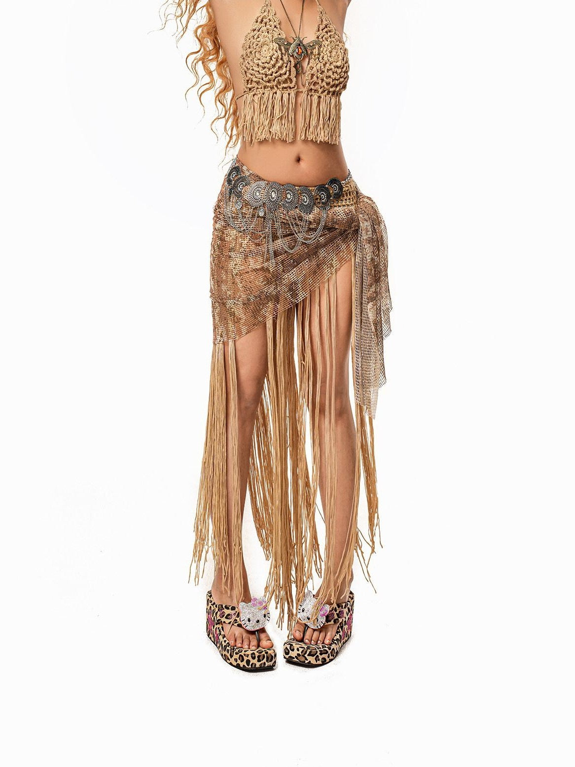 sugartiger Caramel Leopard Dunhuang Apsara Tassel Ethnic Women's Alloy Belts