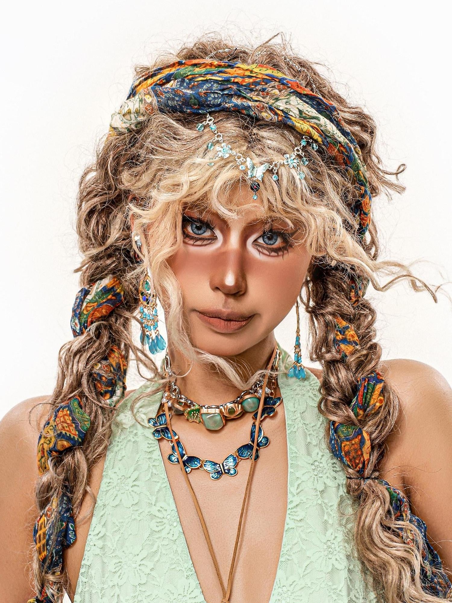 sugartiger Caramel Leopard Dunhuang Bohemian Print Long Twisted Women's Hair Accessories