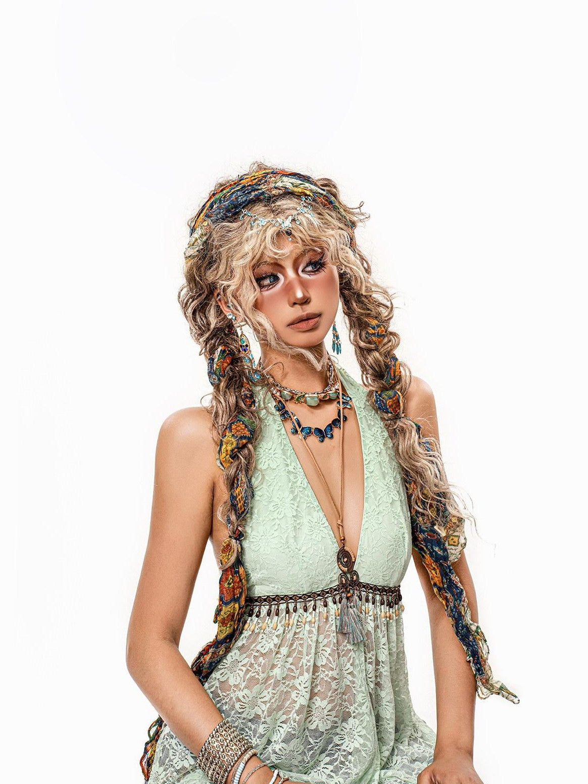 sugartiger Caramel Leopard Dunhuang Bohemian Print Long Twisted Women's Hair Accessories