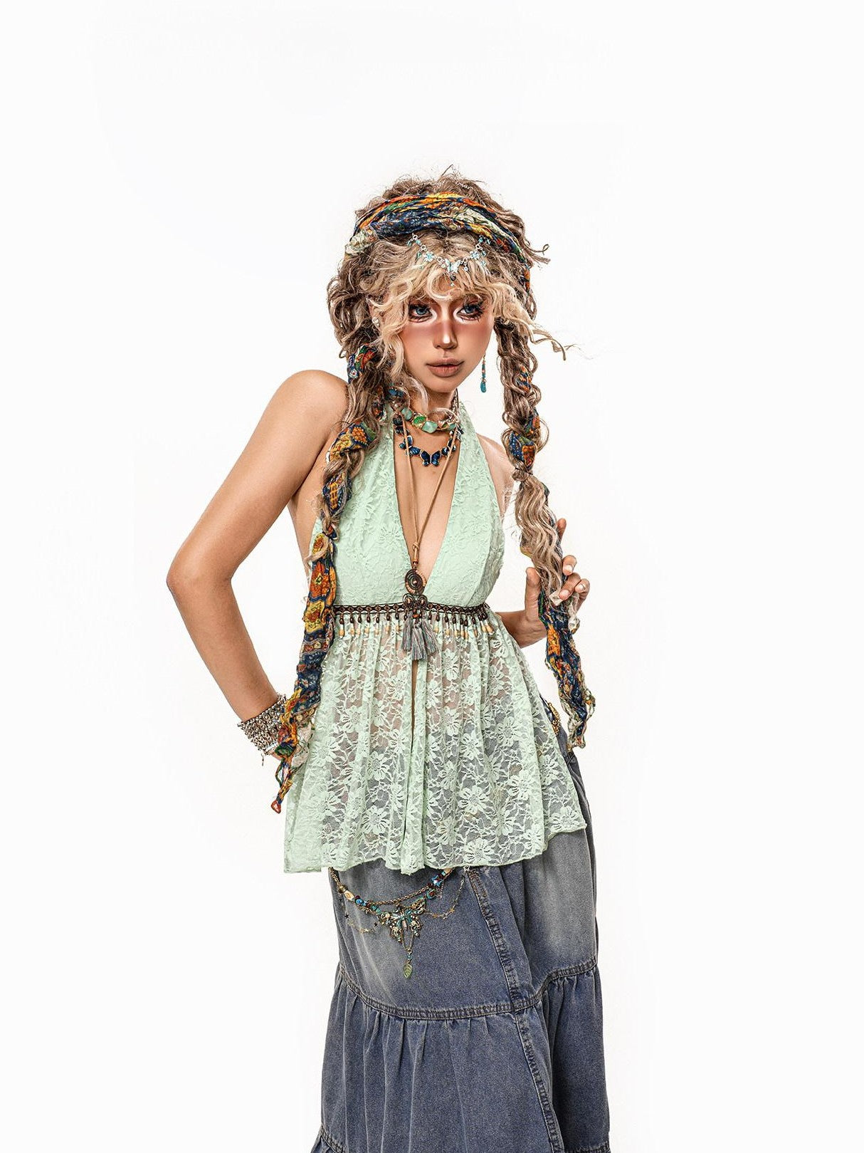 sugartiger Caramel Leopard Dunhuang Bohemian Print Long Twisted Women's Hair Accessories