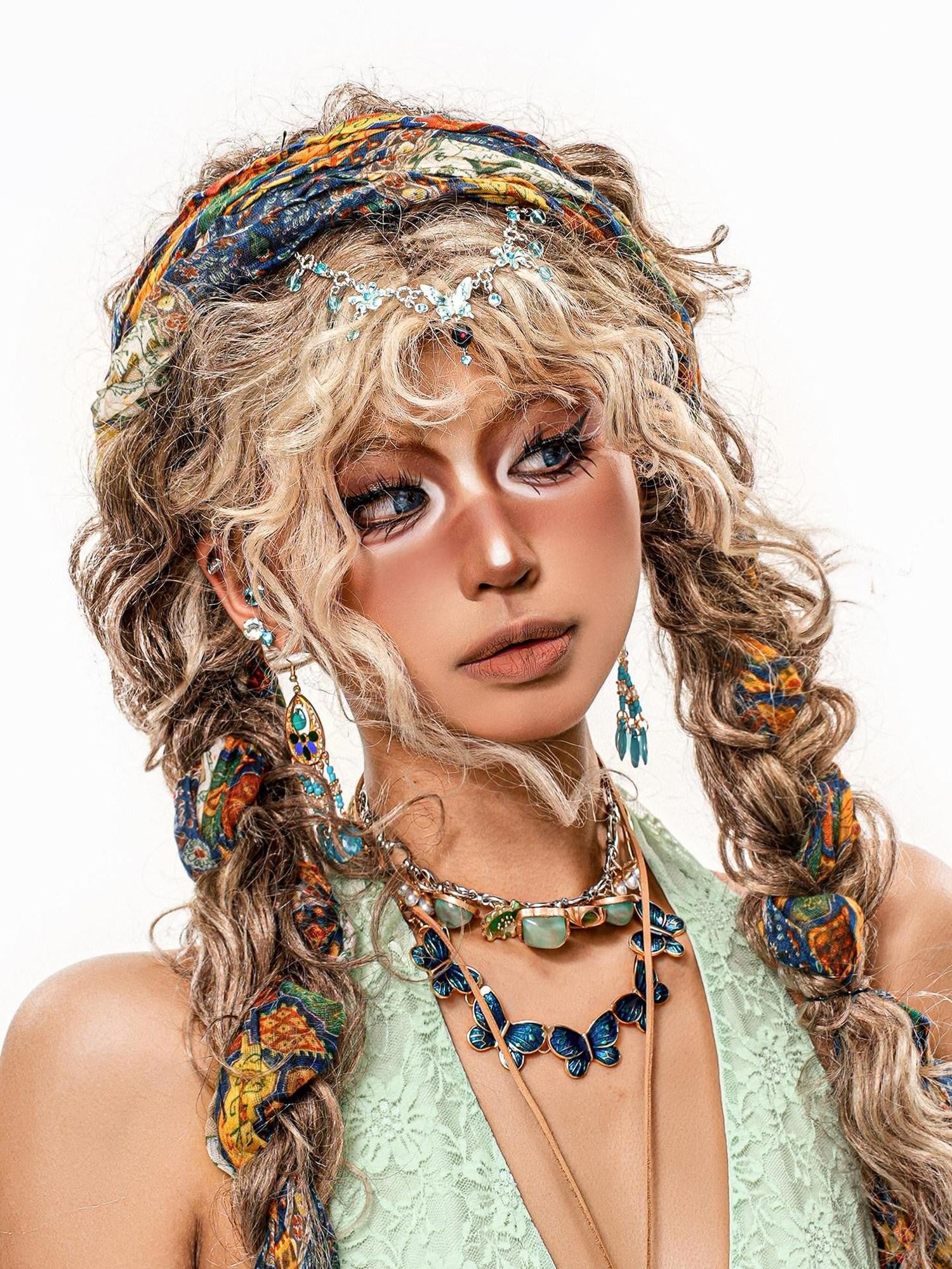 sugartiger Caramel Leopard Dunhuang Bohemian Print Long Twisted Women's Hair Accessories