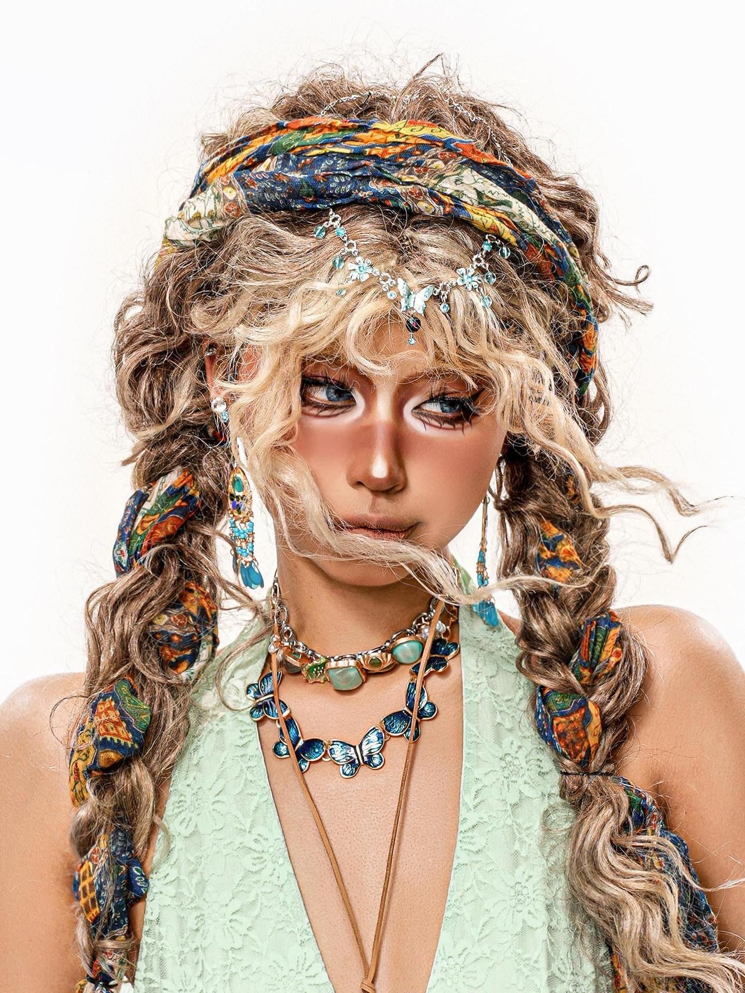 sugartiger Caramel Leopard Dunhuang Bohemian Print Long Twisted Women's Hair Accessories