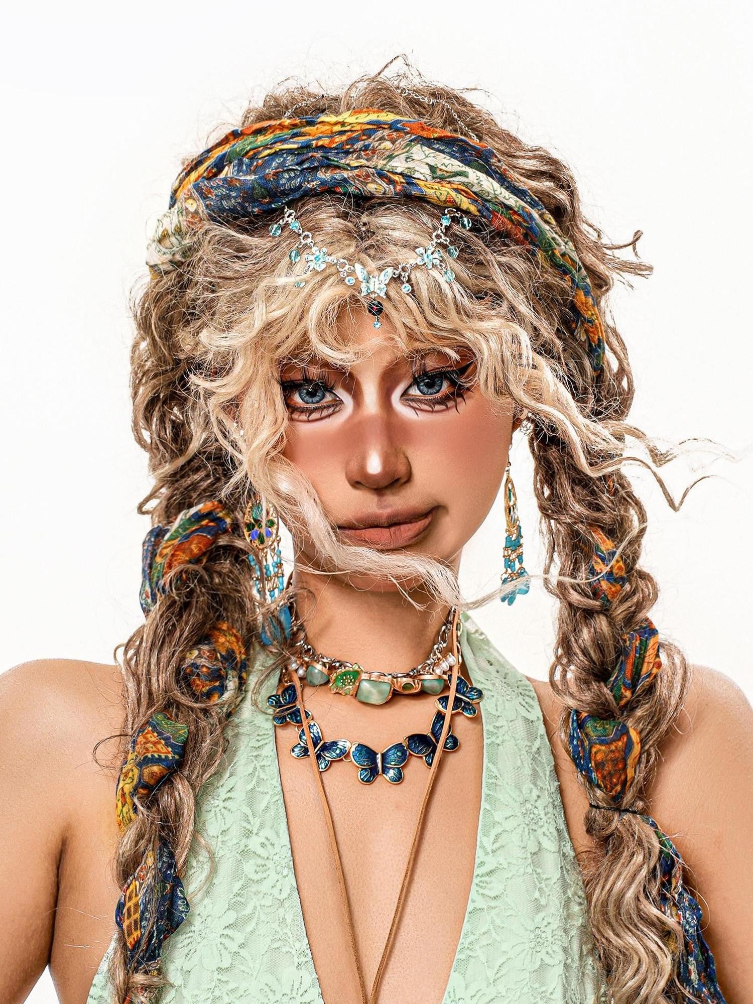 sugartiger Caramel Leopard Dunhuang Bohemian Print Long Twisted Women's Hair Accessories