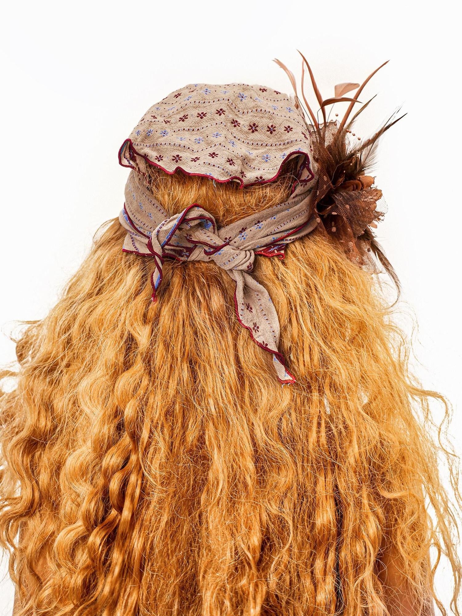 sugartiger Caramel Leopard Ethnic Floral Triangle Women's Cotton Linen Headdresses