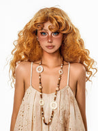 sugartiger Caramel Leopard Ethnic Hoop Beaded Irregular Long Sweater Women's Pendants