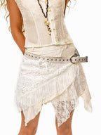 sugartiger Caramel Leopard Faux Layered Irregular Tassel Spliced Women's Waist Cinch Belts