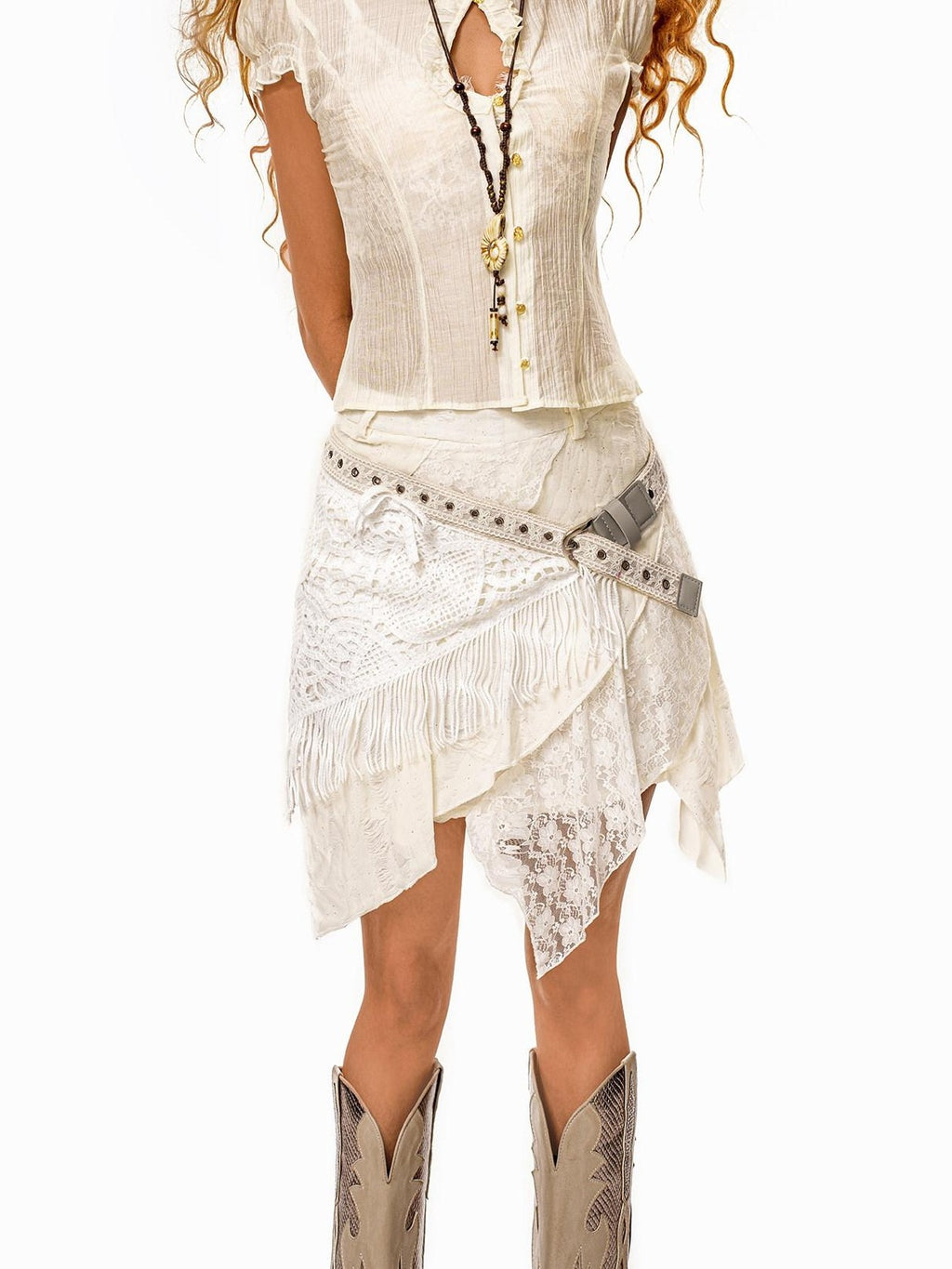 sugartiger Caramel Leopard Faux Layered Irregular Tassel Spliced Women's Waist Cinch Belts