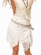 sugartiger Caramel Leopard Faux Layered Irregular Tassel Spliced Women's Waist Cinch Belts