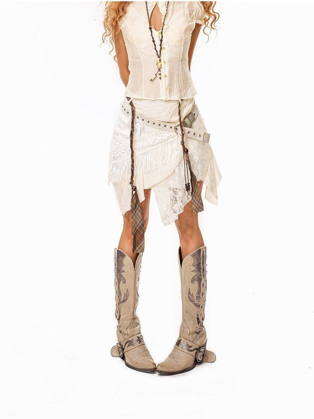 sugartiger Caramel Leopard Faux Layered Irregular Tassel Spliced Women's Waist Cinch Belts