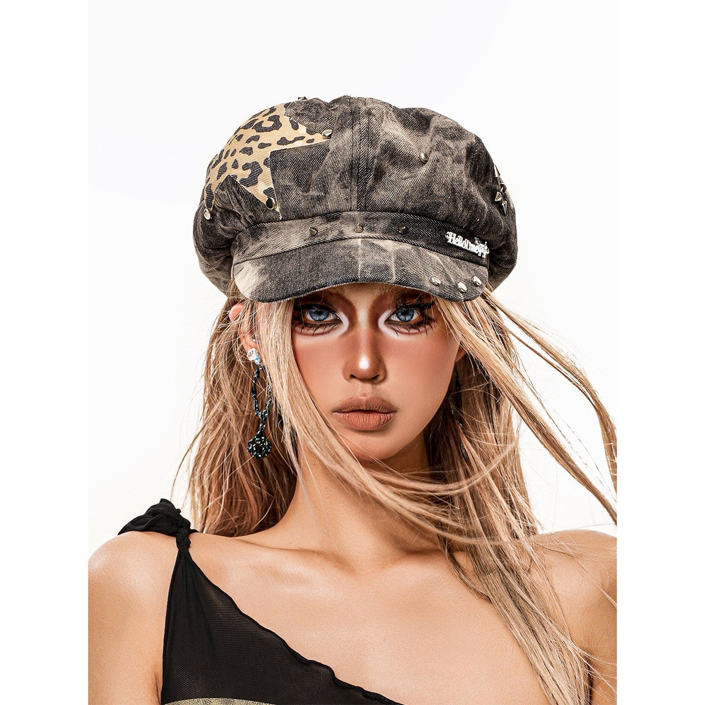 sugartiger_Caramel_Leopard_Five_Point_Star_Patchwork_Tie_Dye_Vintage_Women's_Denim_Berets_1034709942494_MISSTT