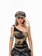 sugartiger Caramel Leopard Five Point Star Patchwork Tie Dye Vintage Women's Denim Berets