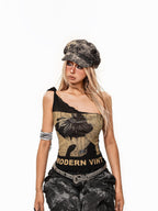 sugartiger Caramel Leopard Five Point Star Patchwork Tie Dye Vintage Women's Denim Berets