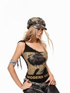 sugartiger Caramel Leopard Five Point Star Patchwork Tie Dye Vintage Women's Denim Berets