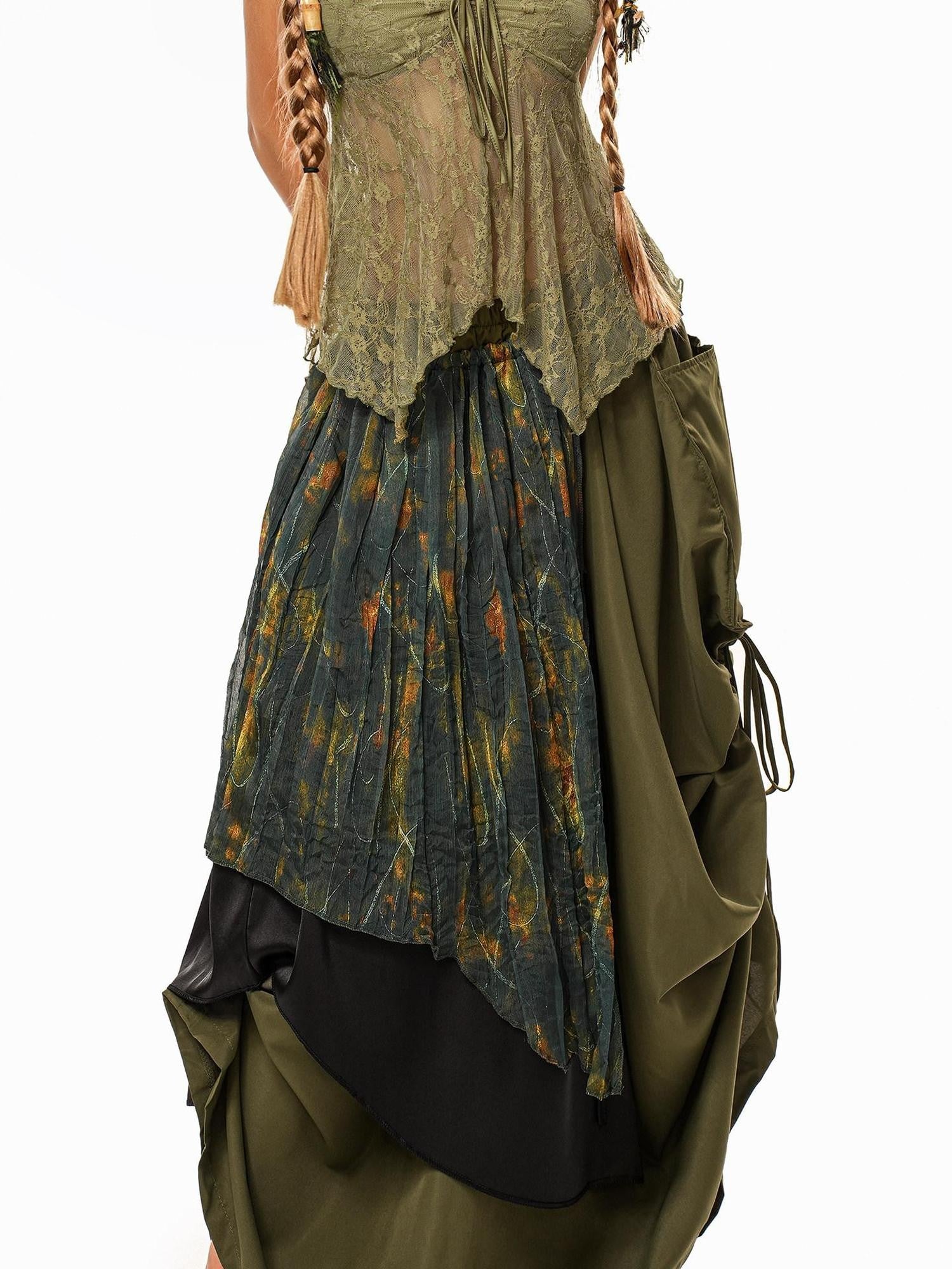 sugartiger Caramel Leopard Floral Cluster Print Hippie Layered Apron Women's Belts