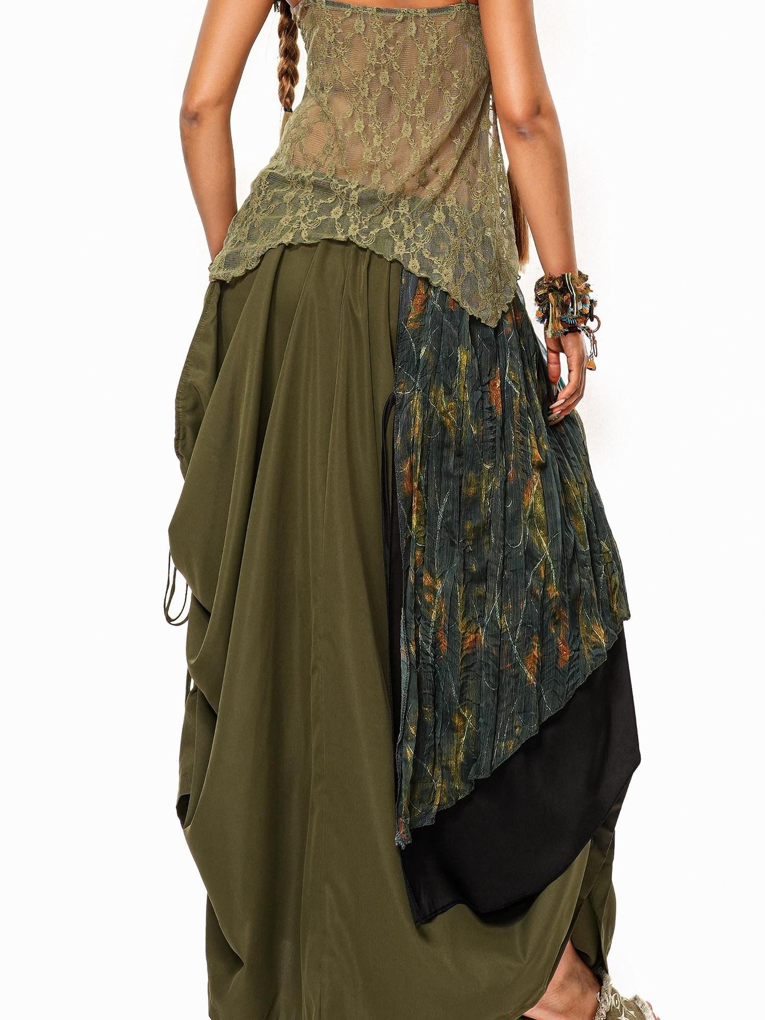 sugartiger Caramel Leopard Floral Cluster Print Hippie Layered Apron Women's Belts