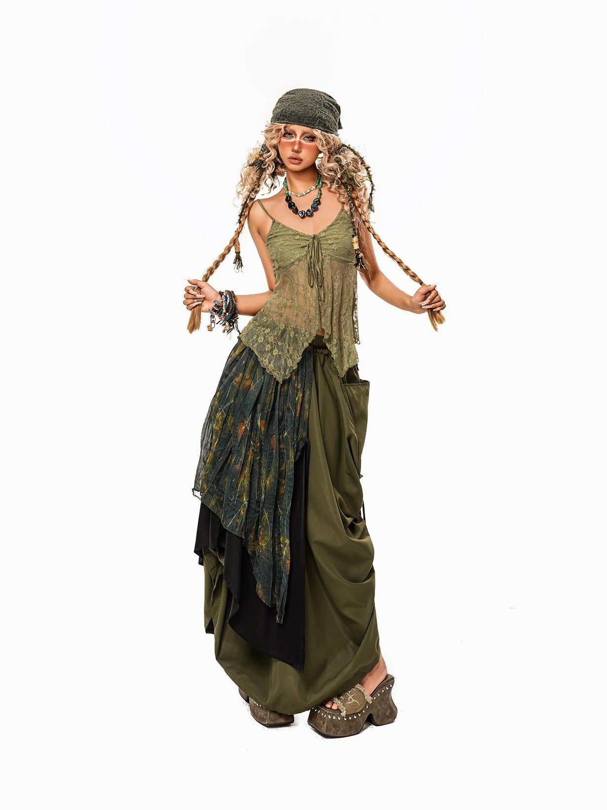 sugartiger Caramel Leopard Floral Cluster Print Hippie Layered Apron Women's Belts