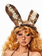 sugartiger Caramel Leopard Handmade Bunny Ears Vintage Shapeable Y2k Women's Headdresses