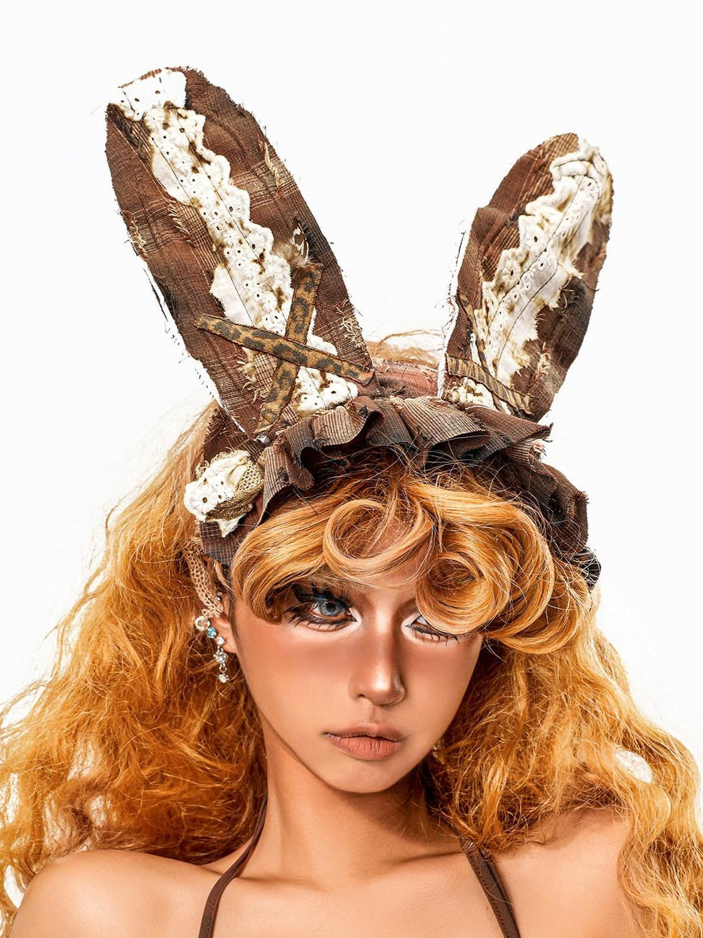 sugartiger Caramel Leopard Handmade Bunny Ears Vintage Shapeable Y2k Women's Headdresses