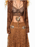 sugartiger Caramel Leopard Handmade Vintage Rose Heart Women's Long Chain Necklaces