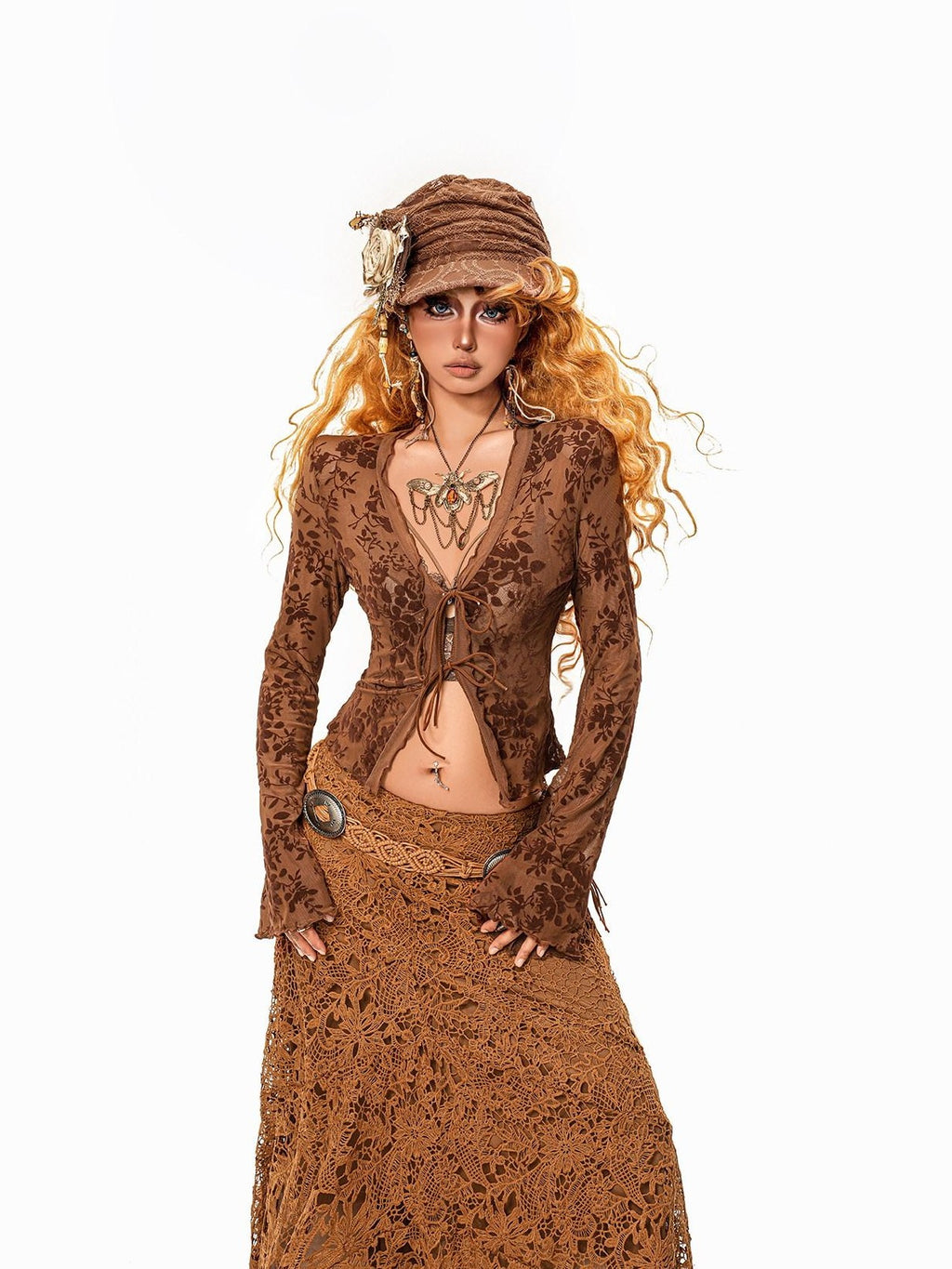 sugartiger Caramel Leopard Handmade Vintage Rose Heart Women's Long Chain Necklaces