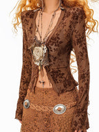 sugartiger Caramel Leopard Handmade Vintage Rose Heart Women's Long Chain Necklaces