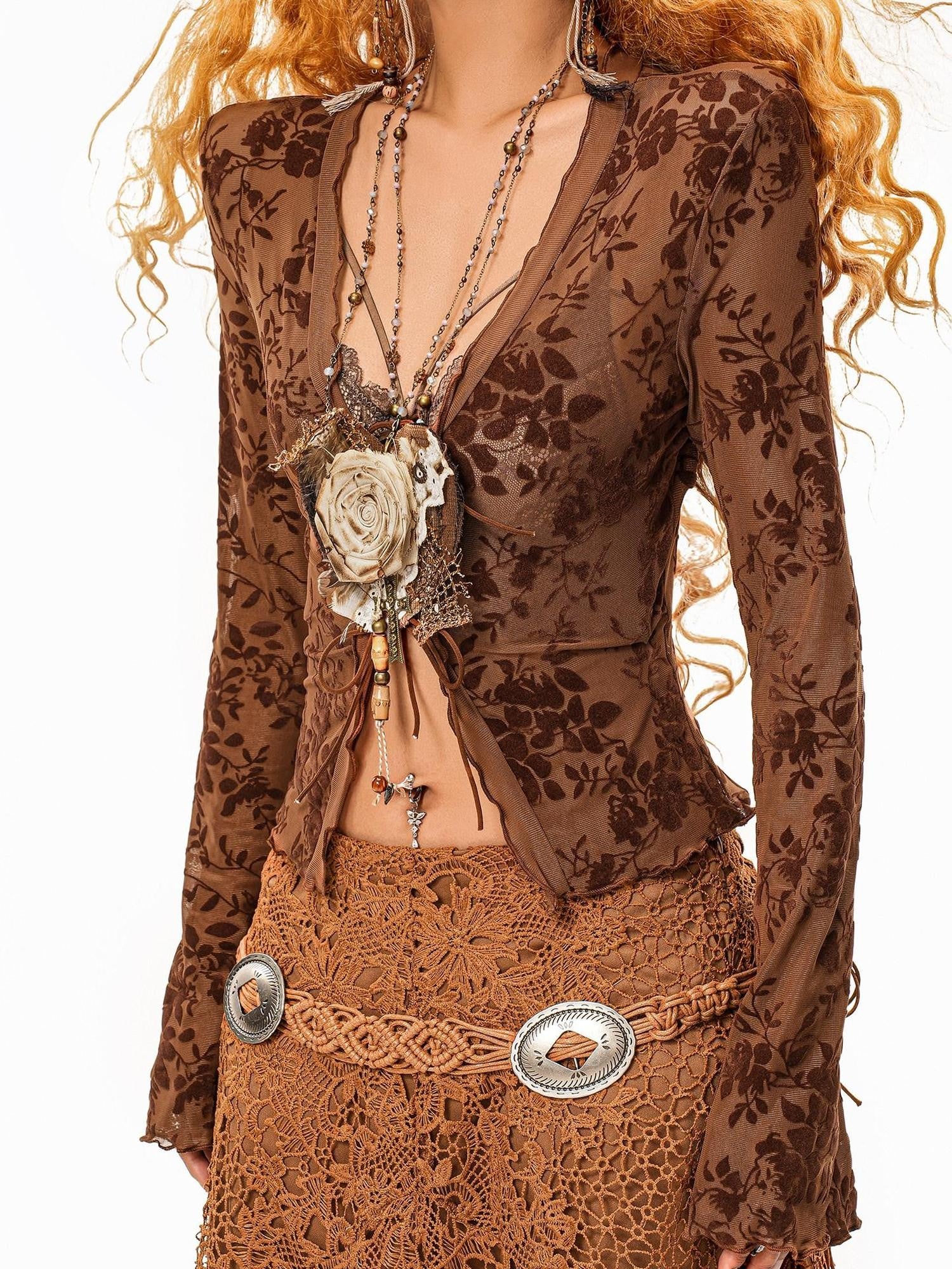 sugartiger Caramel Leopard Handmade Vintage Rose Heart Women's Long Chain Necklaces