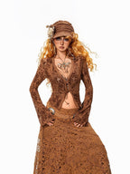 sugartiger Caramel Leopard Handmade Vintage Rose Heart Women's Long Chain Necklaces