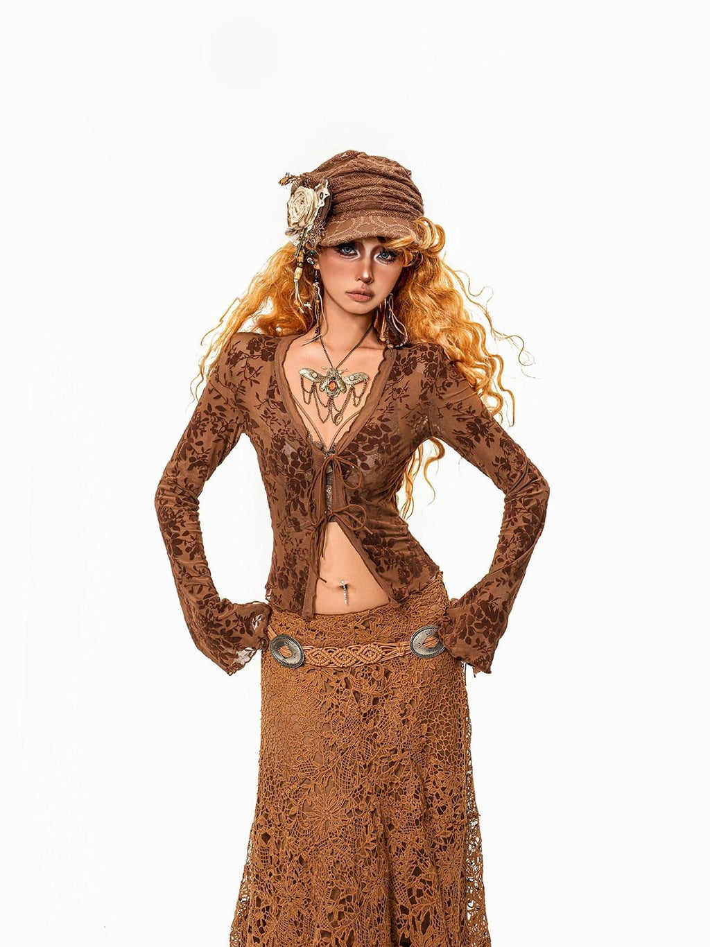 sugartiger Caramel Leopard Handmade Vintage Rose Heart Women's Long Chain Necklaces