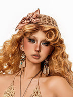 sugartiger Caramel Leopard Handwoven Hollow Knit 3d Flower Turban Women's Knit Hats