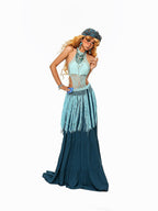 sugartiger Caramel Leopard Hollow Knit Tassel Woven Hip Scarf Women's Light Blue Belts