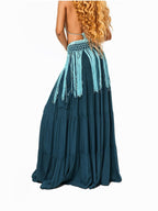 sugartiger Caramel Leopard Hollow Knit Tassel Woven Hip Scarf Women's Light Blue Belts