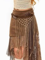 sugartiger Caramel Leopard Irregular Mesh Cutout Tassel Knit Splice Women's Leather Belts