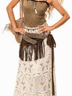 sugartiger Caramel Leopard Irregular Tassel Lace Up Layered Hip Women's Belts